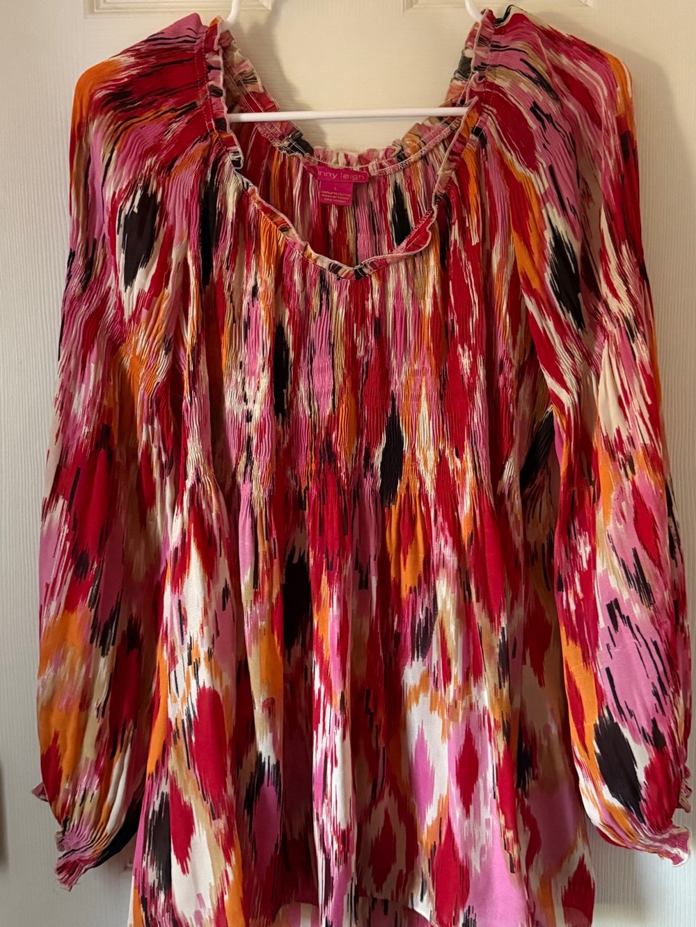 Sunny Leigh Multicolor Pink-Red Orange Long-Sleeve Peasant Blouse